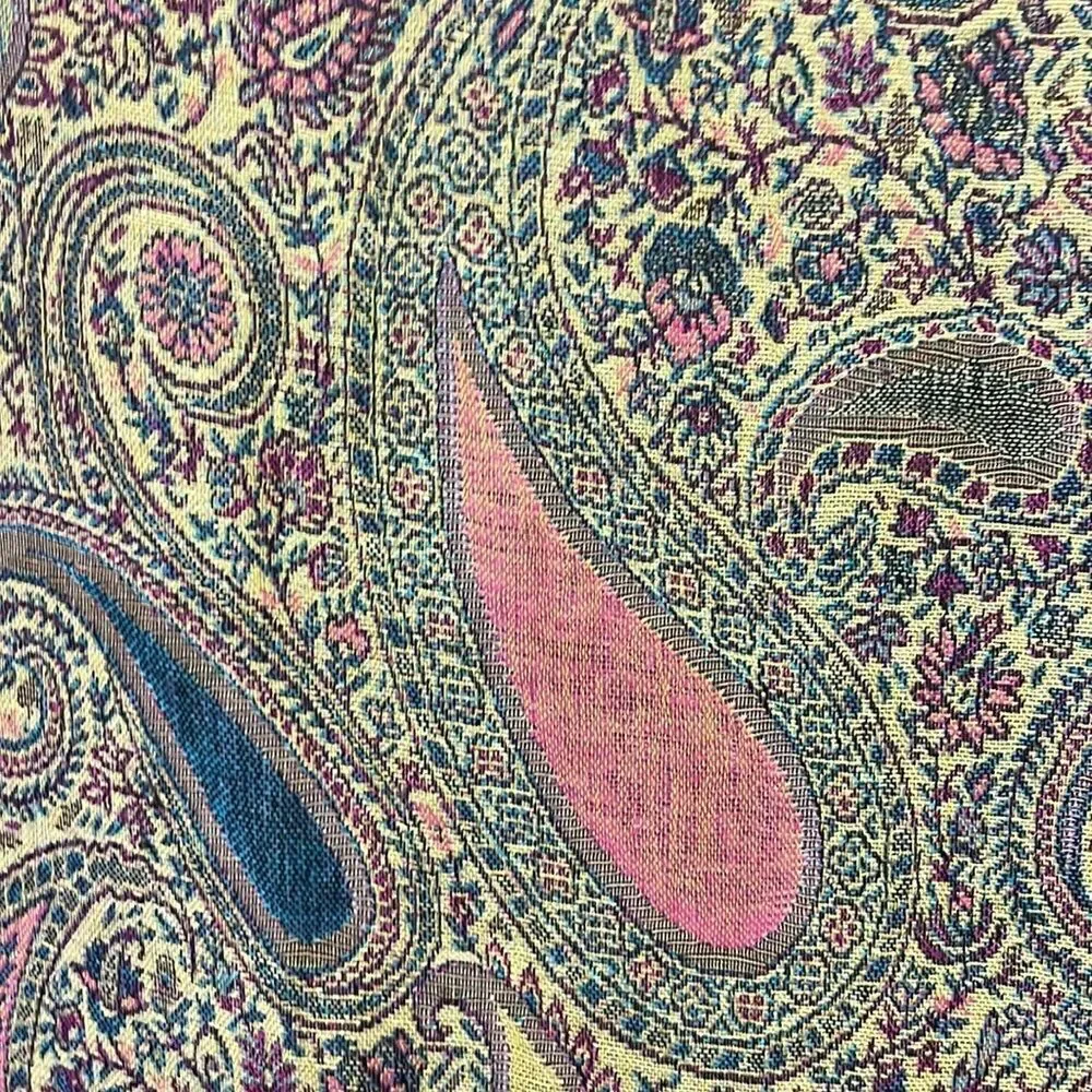 Beautiful Purple Blue Green Tan Paisley Pattern Pashmina Wrap Scarf w/ Tassel-OS